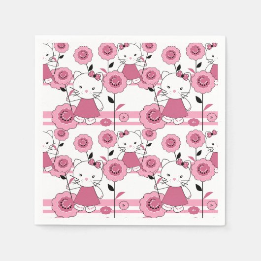 Serviette En Papier mignon enfants chaton rose blanc imprimé (Devant)