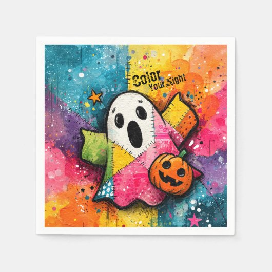 Serviette En Papier Mignon fantôme patchwork Art éclaboussé de couleur (Devant)