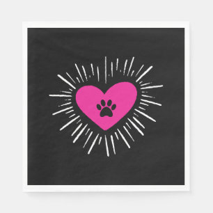 Serviette En Papier Mignon J'Aime Mon Chien Chiot Patte De Chat Cœur