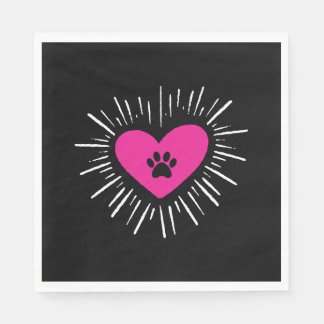 Serviette En Papier Mignon J'Aime Mon Chien Chiot Patte De Chat Cœur