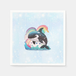 Serviette En Papier Mignon Orque Kawaii Baleine Arc-en-ciel Papillons