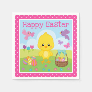 Serviette En Papier Mignon Poussin de Pâques de printemps et Œufs en C
