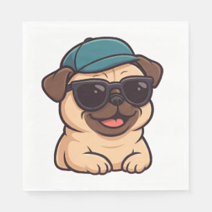 Serviette En Papier Mignon pug avec lunettes de soleil joie d'été dess