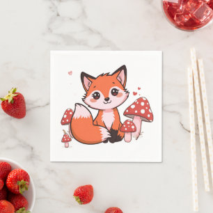 Serviette En Papier Mignon Ren Kawaii avec Champignons Dessin Animé