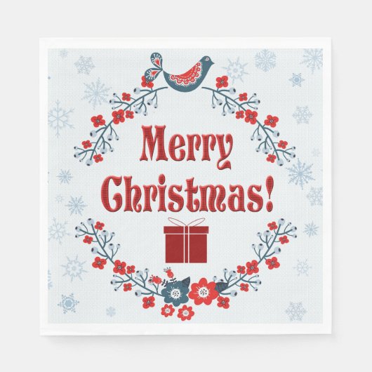 Serviette En Papier Mignonne Art populaire Joyeuse couronne de Noël (Devant)