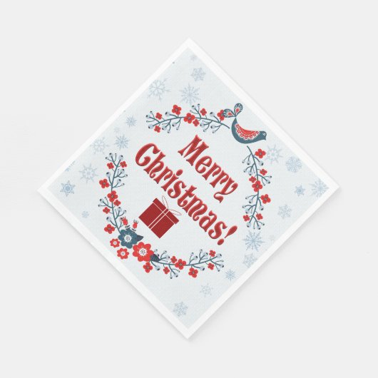 Serviette En Papier Mignonne Art populaire Joyeuse couronne de Noël (Coin)