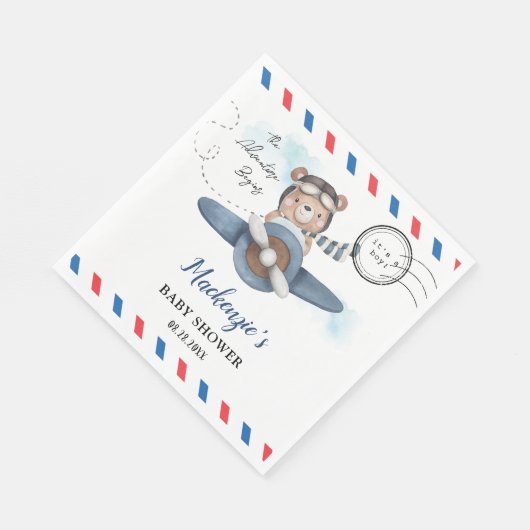 Serviette En Papier Mignonne Bear Plane Aventure Commence Baby shower  (Coin)