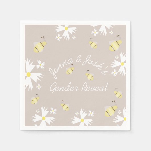 Serviette En Papier Mignonne Bee Daisy Floral Genre Révéler Tons Terre (Devant)