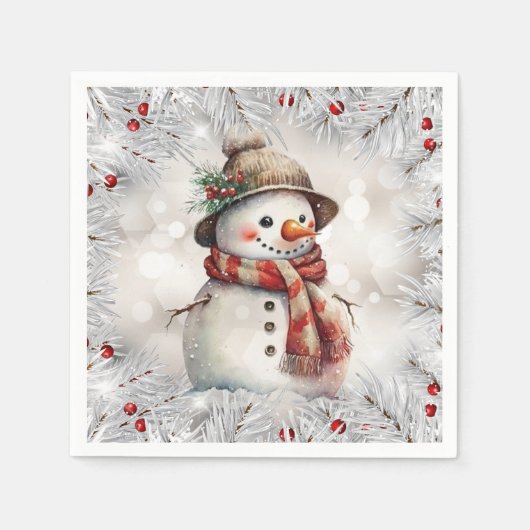 Serviette En Papier Mignonne bonhomme de neige de Noël (Devant)