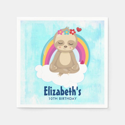 Serviette En Papier Mignonne Brown Sloth Méditant sur un nuage Anniver (Devant)