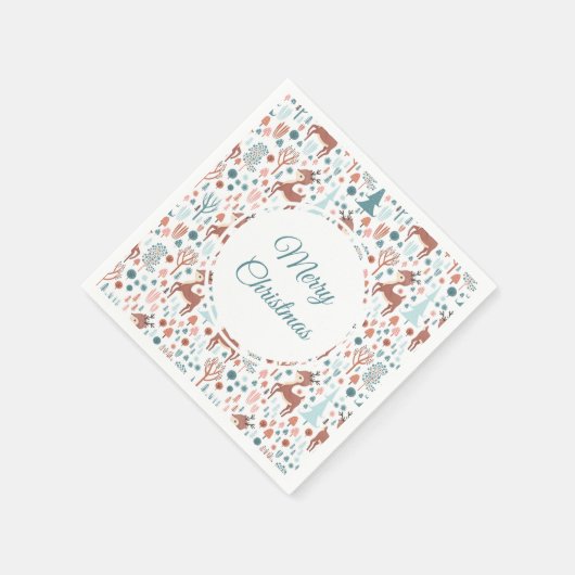 Serviette En Papier Mignonne cerf en Forêt Whimsical Noël Motif (Coin)