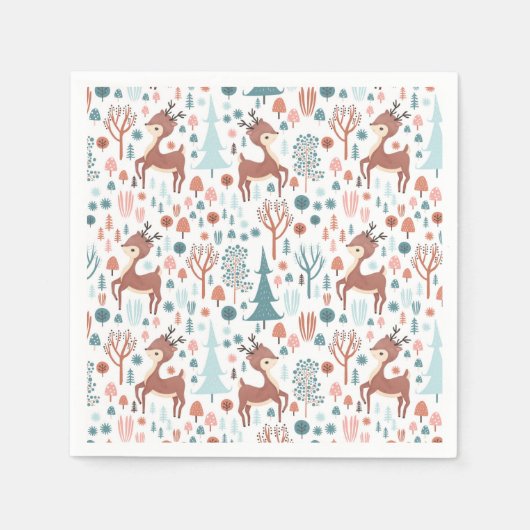 Serviette En Papier Mignonne cerf en Forêt Whimsical Noël Motif (Devant)