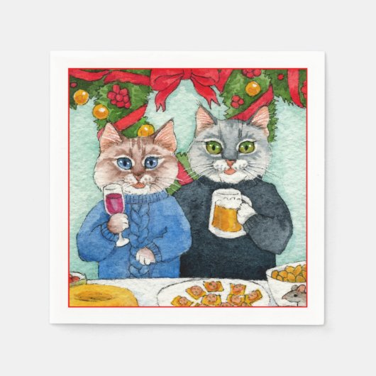 Serviette En Papier Mignonne chat couple serviettes de fête de Noël (Devant)