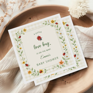 Serviette En Papier Mignonne Coccinelle à Carreaux Fleur Sauvage Baby