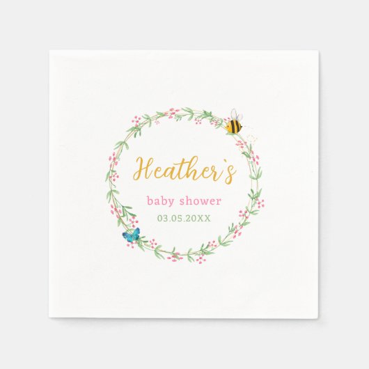 Serviette En Papier Mignonne couronne, Baby shower d'abeille et de pap (Devant)