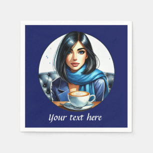 Serviette En Papier Mignonne d'ajouter votre texte femme de café