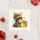 Serviette En Papier Mignonne fille en costume d'abeille avec miel (En situation)