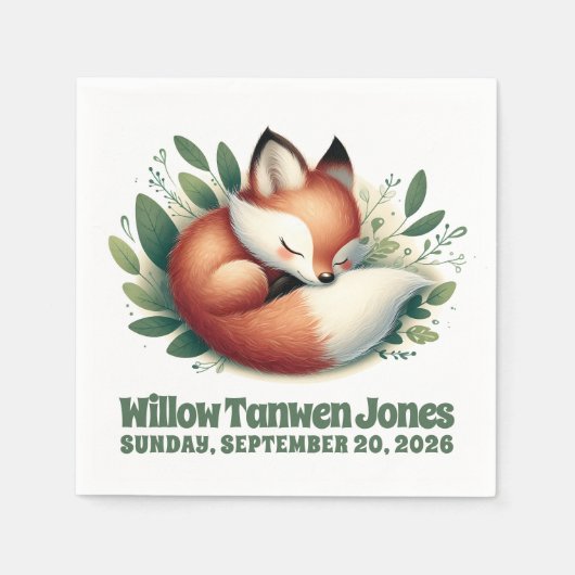 Serviette En Papier Mignonne Fox dormir en Baby shower Feuille (Devant)