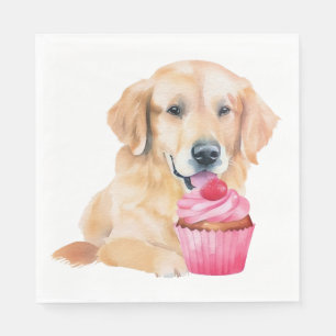 Serviette En Papier Mignonne Golden Retriever Cupcake Aquarelle Chien 