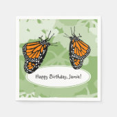 Serviette En Papier Mignonne Insectes Joueuses Papillons Monarque Vert (Devant)