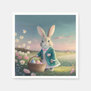 Serviette En Papier Mignonne lapin de Pâques en petite veste bleue