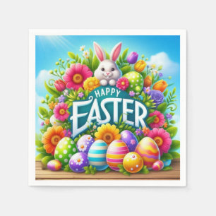 Serviette En Papier Mignonne lapin de printemps/Pâques avec oeuf