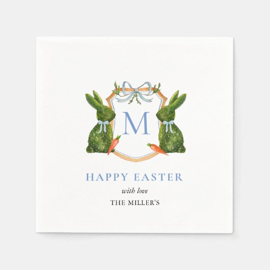 Serviette En Papier Mignonne lapin opiacé Monogrammé Pâques (Devant)