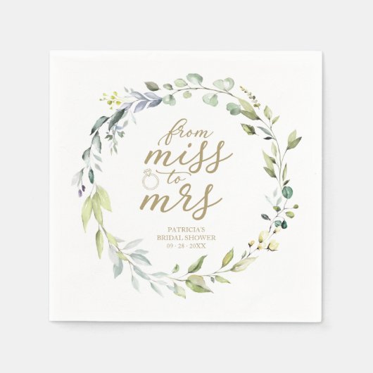 Serviette En Papier Mignonne Miss à Mme Greenery Eucalyptus Fête des m (Devant)