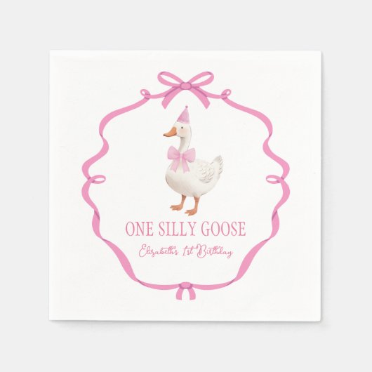 Serviette En Papier Mignonne One Silly Goose Rose Bow Premier annivers (Devant)