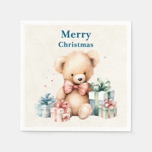 Serviette En Papier Mignonne ours en peluche Joyeux Noël (Devant)