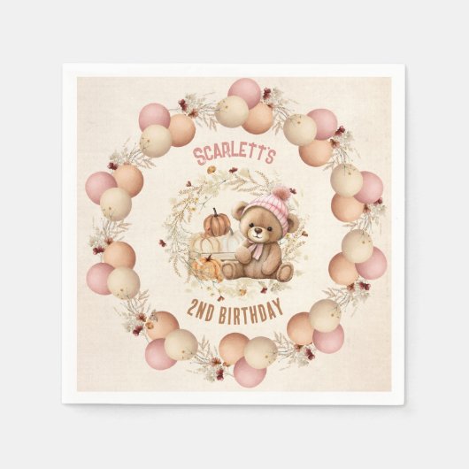 Serviette En Papier Mignonne Ours Teddy Automne Anniversaire Papier de (Devant)