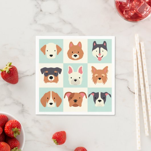 Serviette En Papier Mignonne race chien bleu clair motif (En situation)