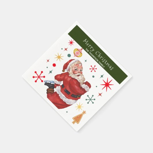 Serviette En Papier Mignonne Rouge et Vert Monogramme Noël Père Noël (Coin)