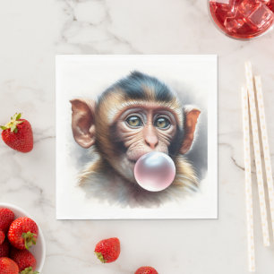 Serviette En Papier Mignonne Singe soufflant des bulles de bulle de go