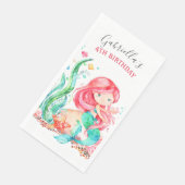 Serviette En Papier Mignonne sirène d'aquarelle sous la carte d'annive (Coin)