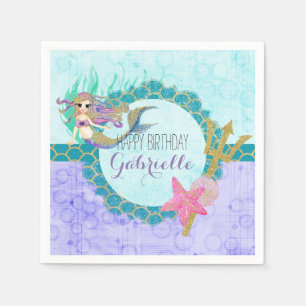 Serviette En Papier Mignonne sirène Monogramme Turquoise et violette J