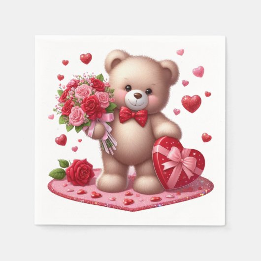 Serviette En Papier Mignonne Valentine's Day Teddy Bear (Devant)