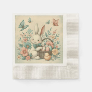 Serviette En Papier Mignonne, Vintage lapin de Pâques & poussin