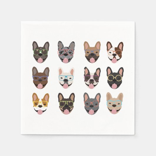 Serviette En Papier Mignons Bulldogs français portant des lunettes (Devant)