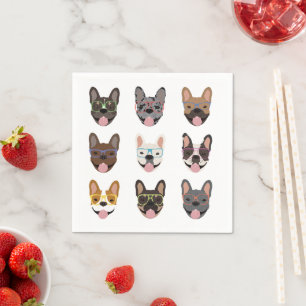 Serviette En Papier Mignons Bulldogs français portant des lunettes