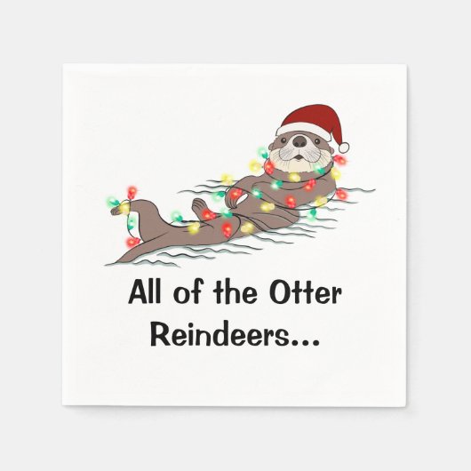 Serviette En Papier Mignons lumières de Noël amusantes Otter Reindees (Devant)