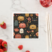 Serviette En Papier Mignons monstres d'Halloween et Motif Citrouille (En situation)