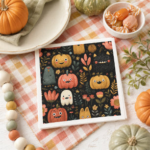 Serviette En Papier Mignons monstres d'Halloween et motif de citrouill