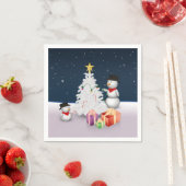 Serviette En Papier Mignons neigeurs avec sapin de Noël (En situation)