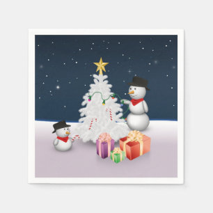 Serviette En Papier Mignons neigeurs avec sapin de Noël