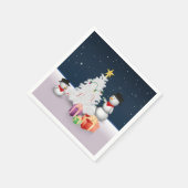 Serviette En Papier Mignons neigeurs avec sapin de Noël (Coin)