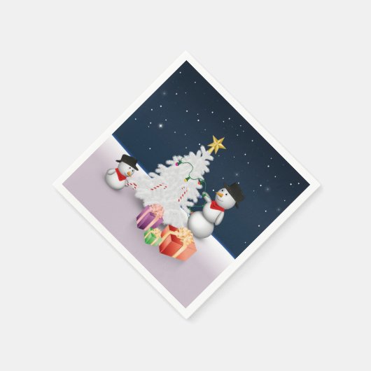 Serviette En Papier Mignons neigeurs avec sapin de Noël (Coin)