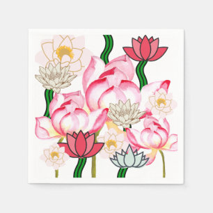 Serviette En Papier Mikitiez jardin de fleurs de lotus rose