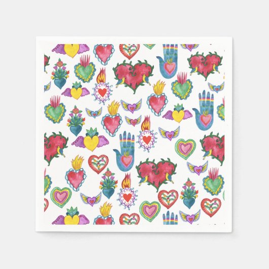 Serviette En Papier Milagros Coeurs flamants Aquarelle Valentines Aime (Devant)