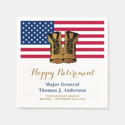 Serviette En Papier Militaire USA American Flag Boots Retirement Party (Devant)